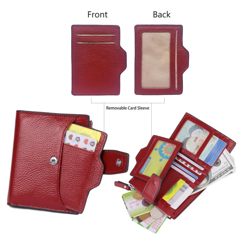AINIMOER Women's RFID Blocking Leather Small Compact Bi-fold Zipper Pocket Wallet Card Case Purse with id Window (Lichee Wine) - Image 3